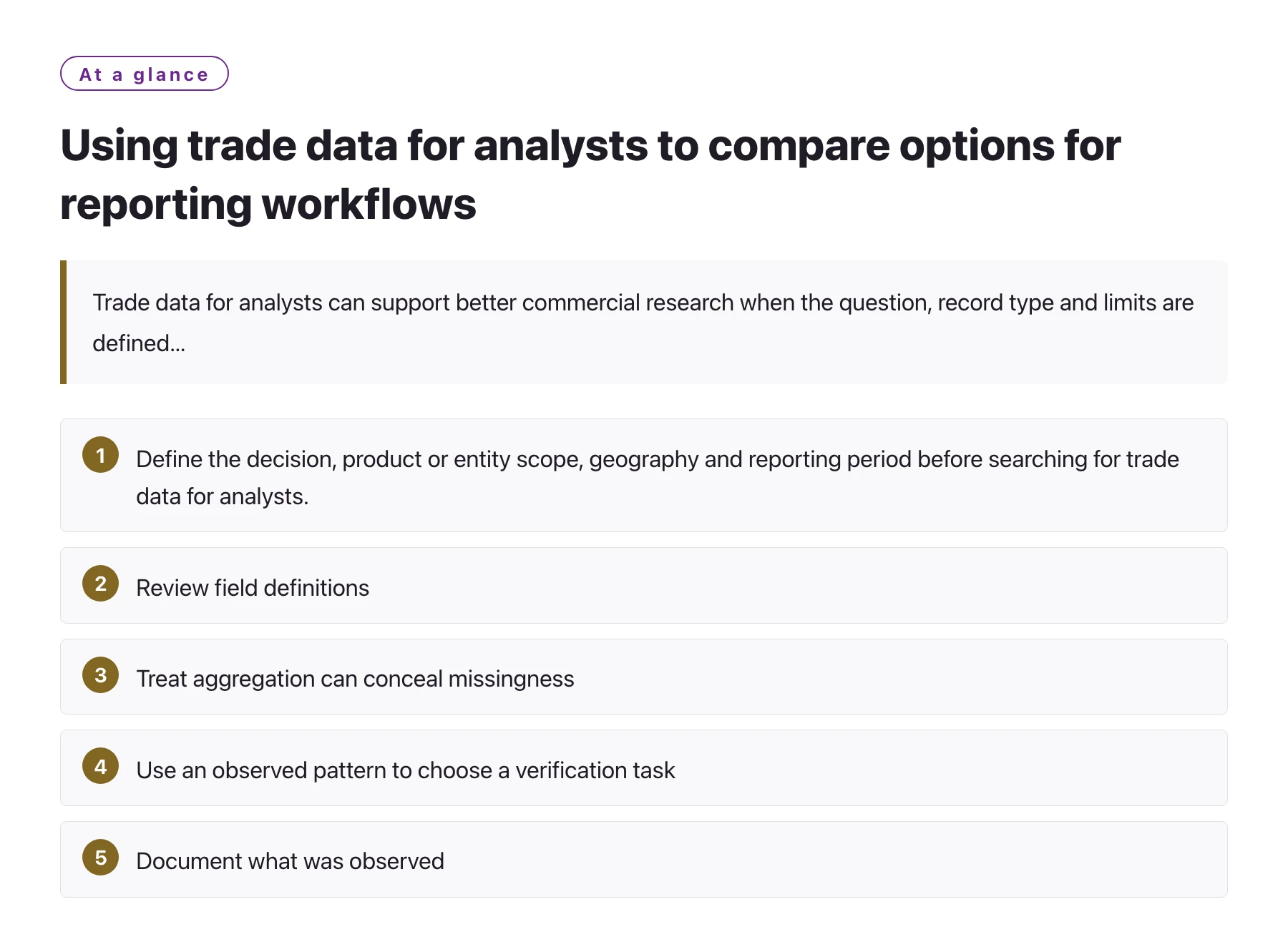 Using trade data for analysts to compare options for reporting workflows——全文要点速览